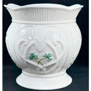 Vintage Belleek Love Heart Footed Bowl Signed 2002 Event Piece Ireland Shamrocks